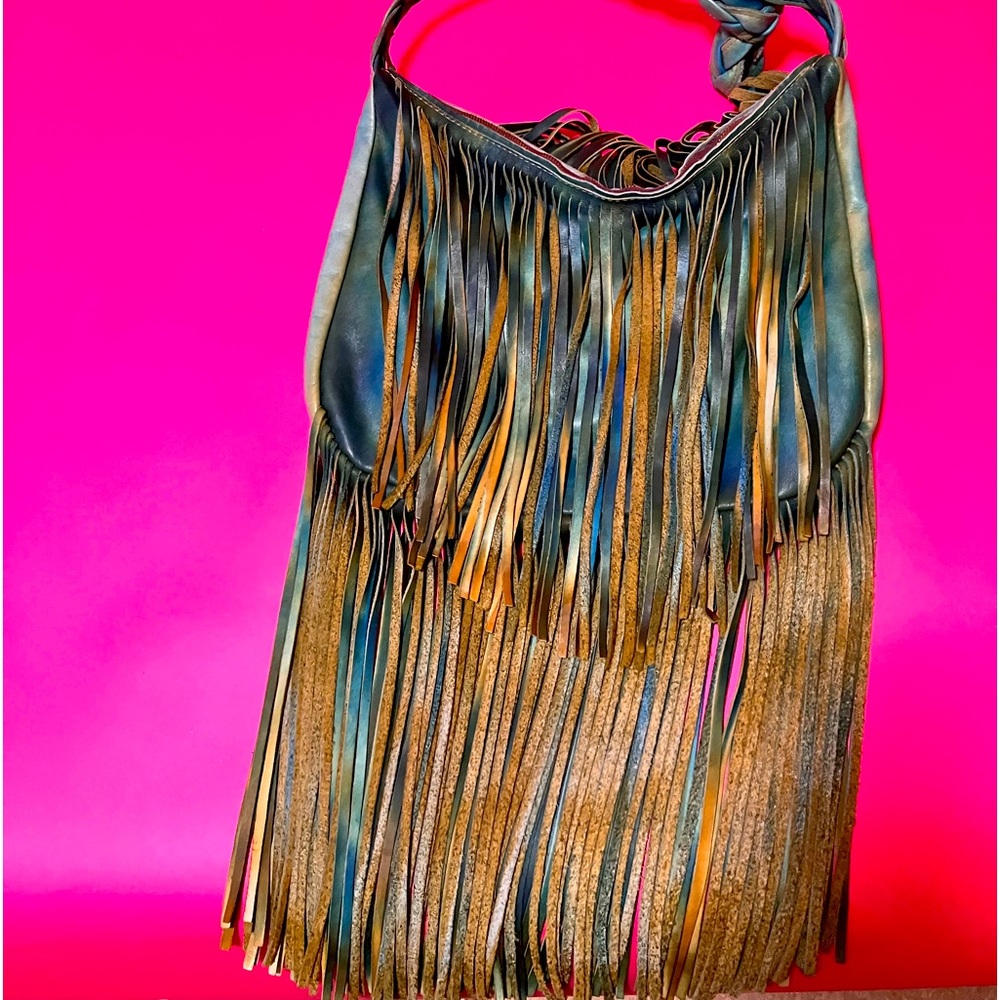 Vintage Leather Fringe Large Bag Boho Artisan Handmade OOAK